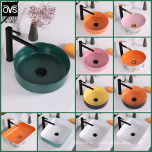 Color Art Designs Round Countertop Ceramic Sink Luxury Bathroom Basin